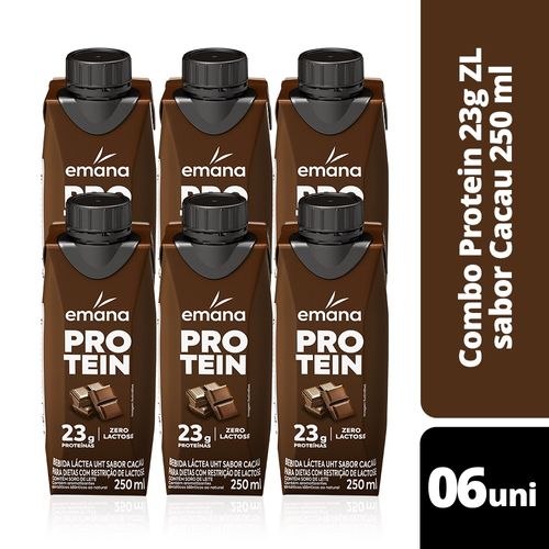BEBIDA LÁCTEA PROTEIN ZERO LACTOSE CACAU EMANA 250ML 6 UNIDADES
