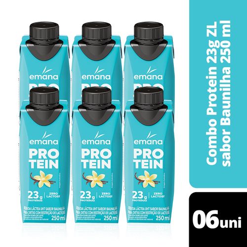 BEBIDA LÁCTEA PROTEIN ZERO LACTOSE BAUNILHA EMANA 250ML 6 UNIDADES