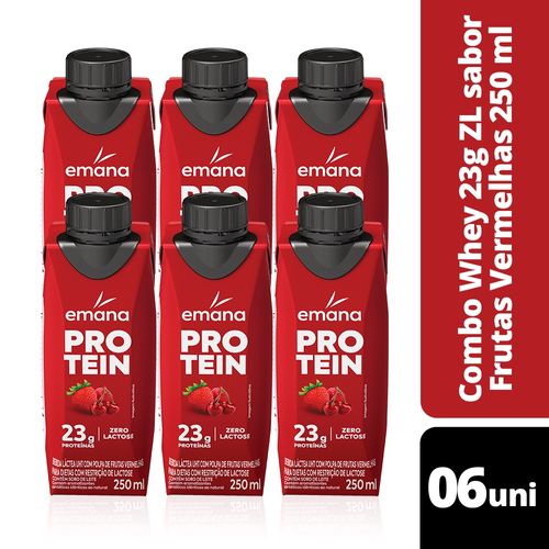 BEBIDA LÁCTEA PROTEIN ZERO LACTOSE FRUTAS VERMELHAS EMANA 250ML 6 UNIDADES