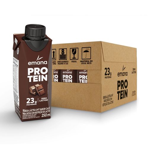 BEBIDA LÁCTEA PROTEIN ZERO LACTOSE CACAU EMANA 250ML 12 UNIDADES