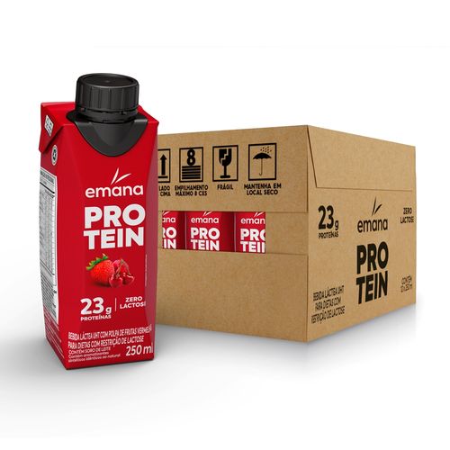 BEBIDA LÁCTEA PROTEIN ZERO LACTOSE FRUTAS VERMELHAS EMANA 250ML 12 UNIDADES